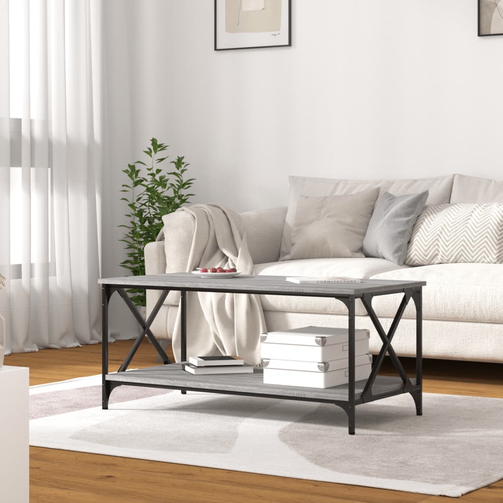 Coffee Table Grey Sonoma 100x50x45 Cm Engineered Wood And Iron VidaXL 14 width=274