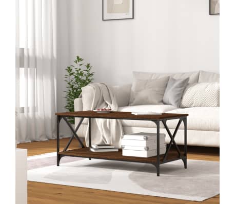vidaXL Table basse Ch&ecirc;ne marron 100x50x45 cm Bois d'ing&eacute;nierie et fer