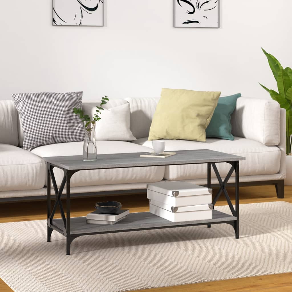 vida XL Couchtisch Grau Sonoma 100x 45x 45 cm Holzwerkstoff und Eisen