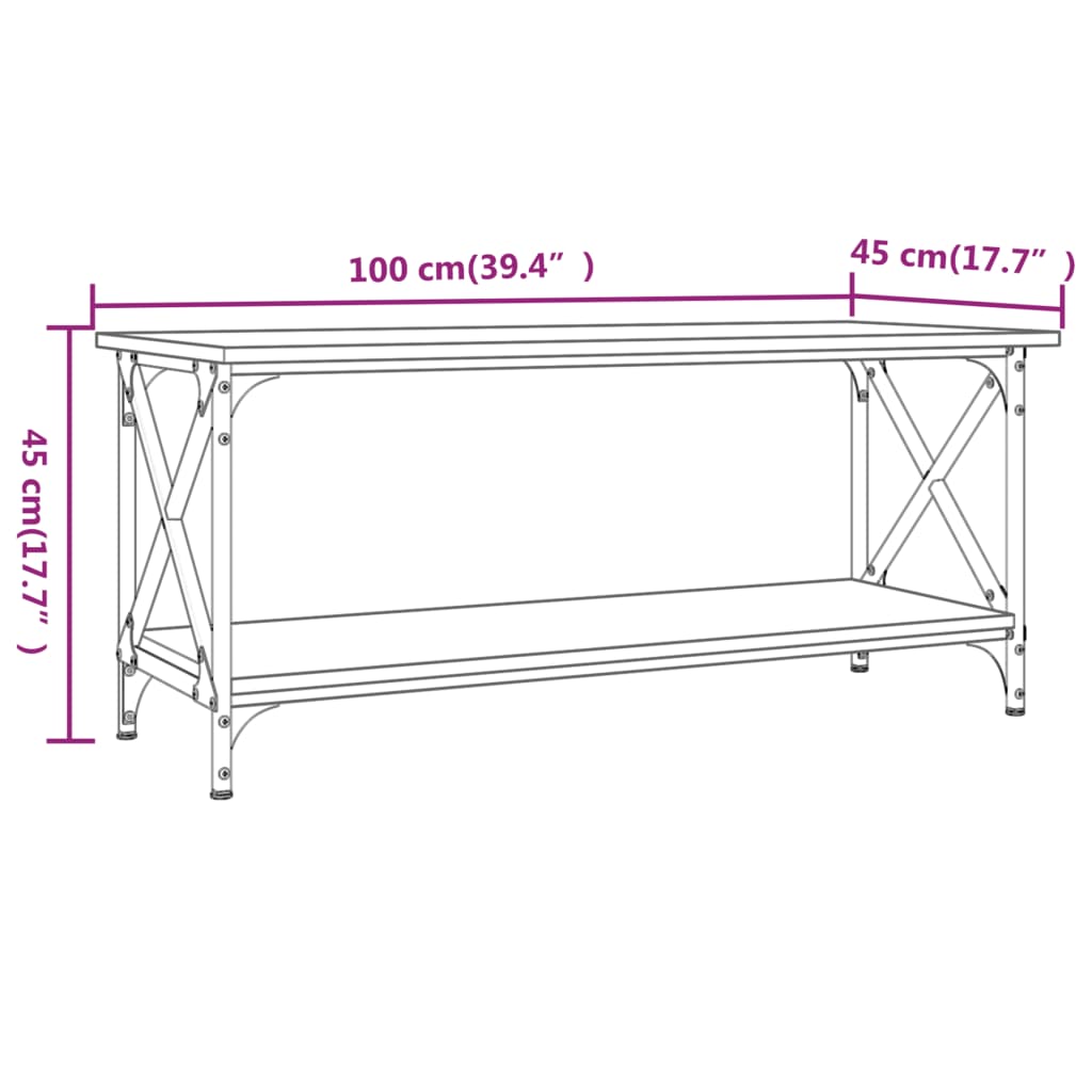 Măsuță cafea stejar maro 100x45x45 cm lemn prelucrat și fier