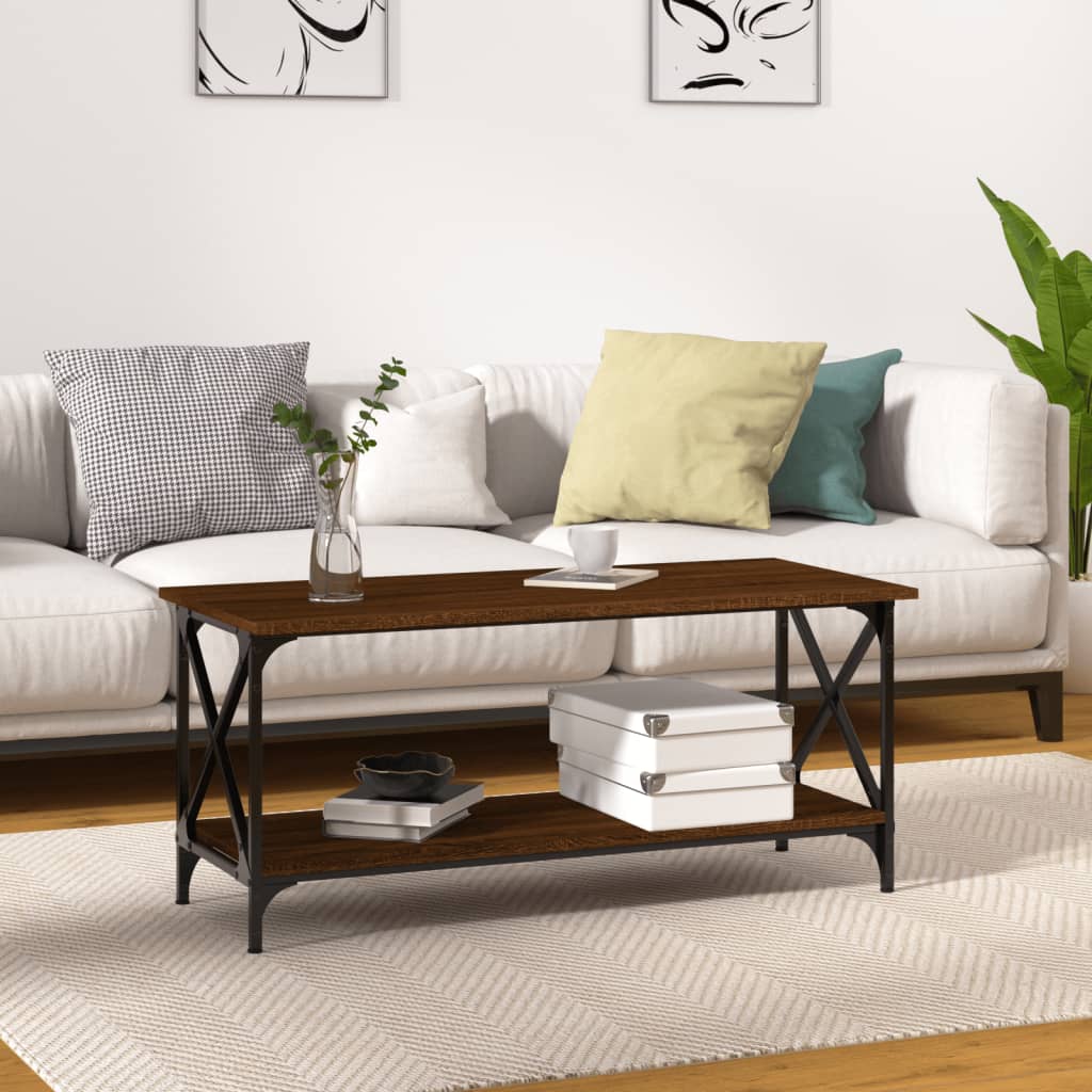 vida XL Couchtisch Braun Eichen-Optik 100x 45x 45 cm Holzwerkstoff Eisen