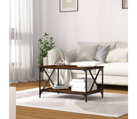 vidaXL Salontafel 80x50x45 cm bewerkt hout en ijzer gerookt eikenkleur