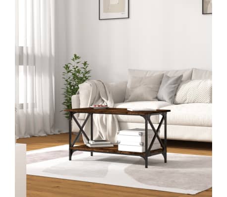 vidaXL Table basse Ch&ecirc;ne fum&eacute; 80x45x45 cm Bois d'ing&eacute;nierie et fer