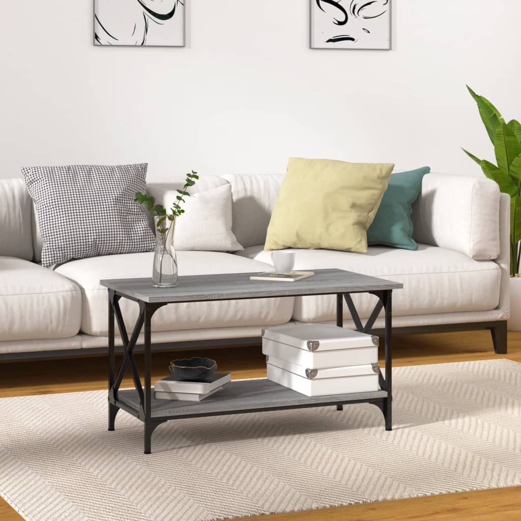 vida XL Couchtisch Grau Sonoma 80x 45x 45 cm Holzwerkstoff und Eisen