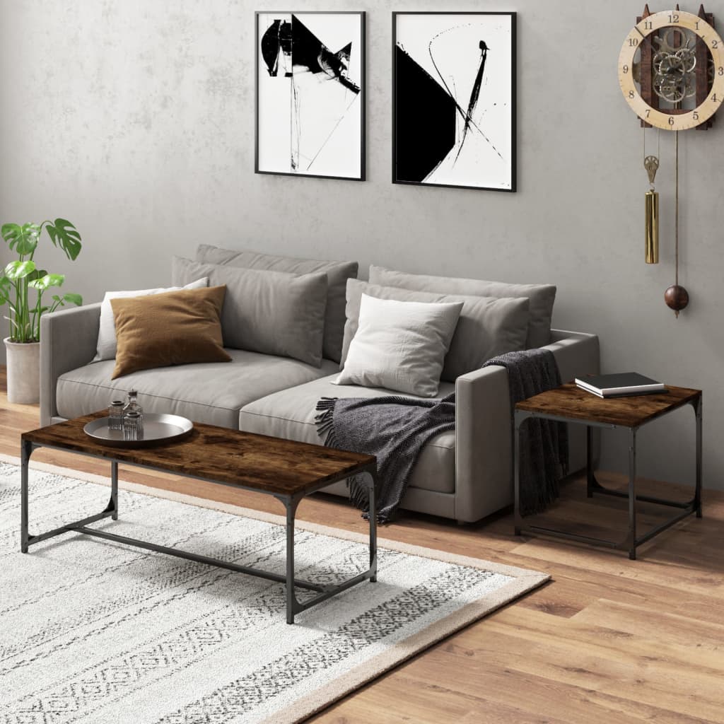 vidaXL Salontafels 2 st bewerkt hout gerookt eikenkleurig afbeelding