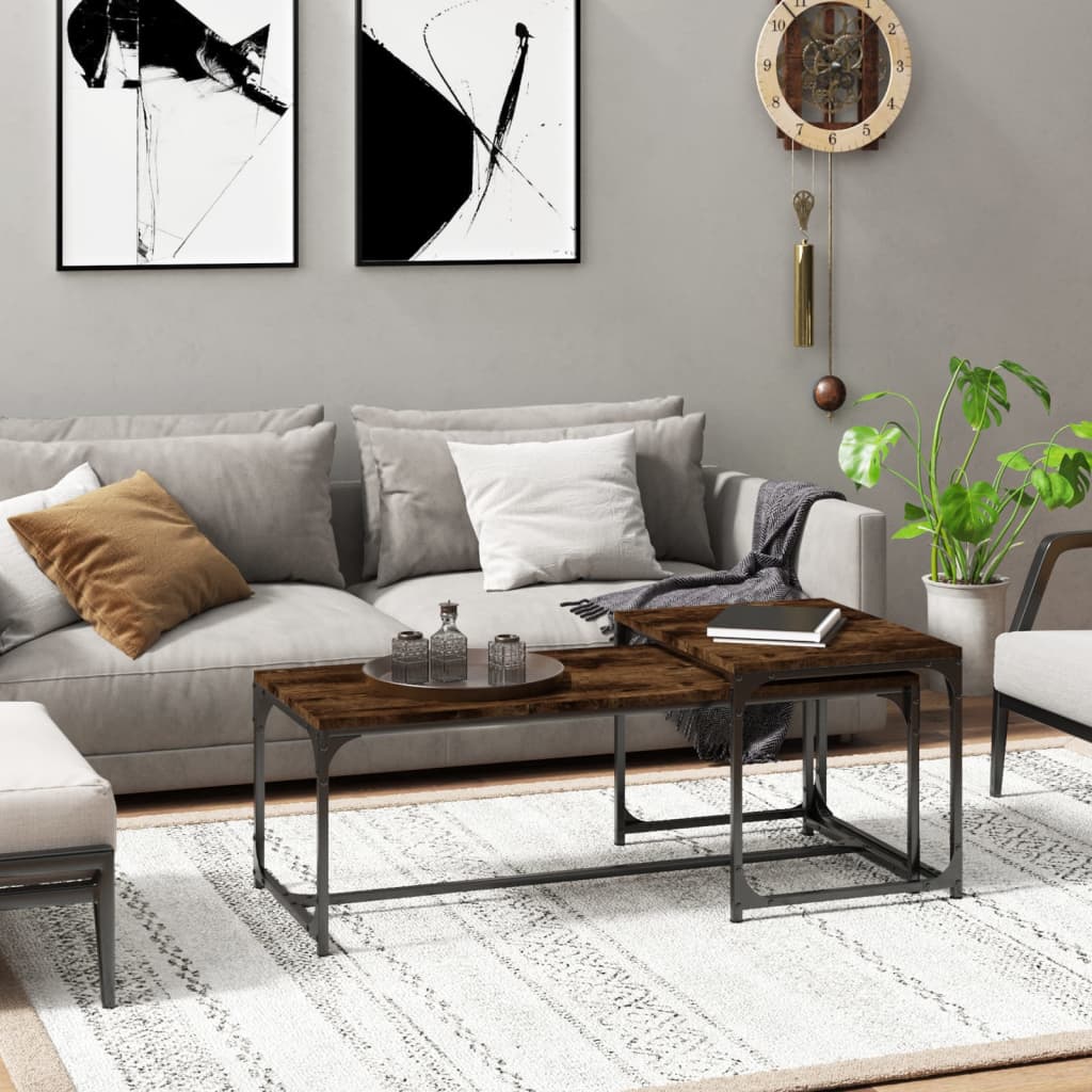 vida XL Couchtische 2 Stk. Räuchereiche Holzwerkstoff