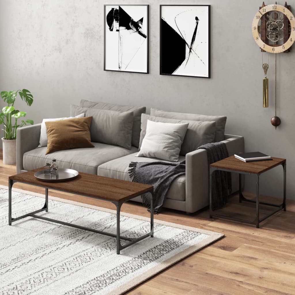 vidaXL Salontafels 2 st bewerkt hout bruin eikenkleur afbeelding