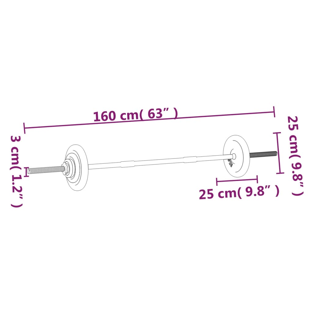 öntöttvas súlyzórúd súlytárcsákkal 60 kg