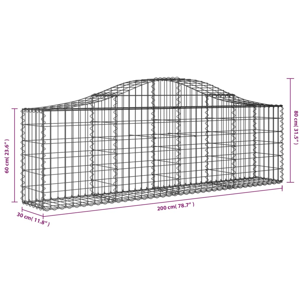 50 db íves horganyzott vas gabion kosár 200x30x60/80 cm