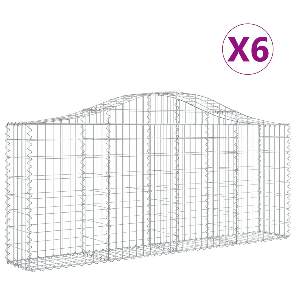 vidaXL Klenuté gabionové koše 6 ks 200x30x80/100 cm pozinkované železo