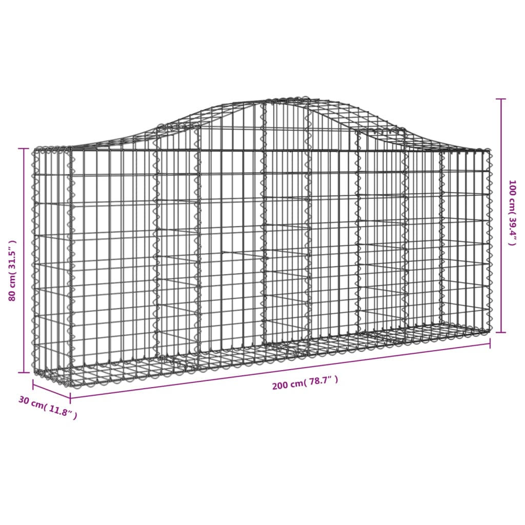 7 db íves horganyzott vas gabion kosár 200x30x80/100 cm