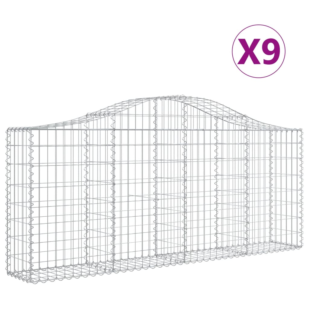 vidaXL Klenuté gabionové koše 9 ks 200x30x80/100 cm pozinkované železo