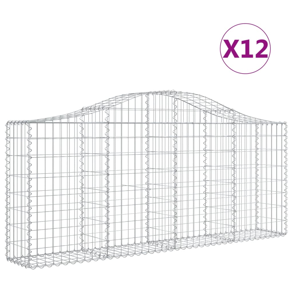 vidaXL Klenuté gabionové koše 12ks 200x30x80/100 cm pozinkované železo