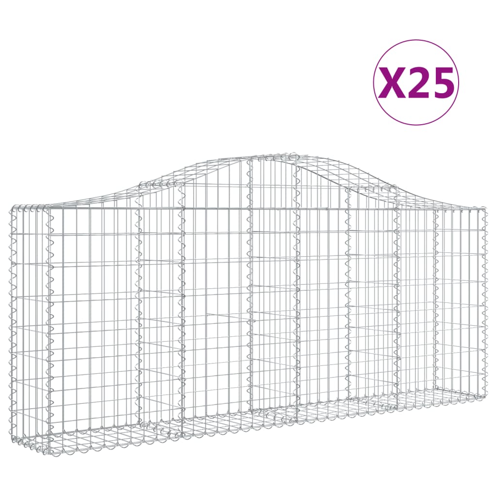 vidaXL Klenuté gabionové koše 25ks 200x30x80/100 cm pozinkované železo