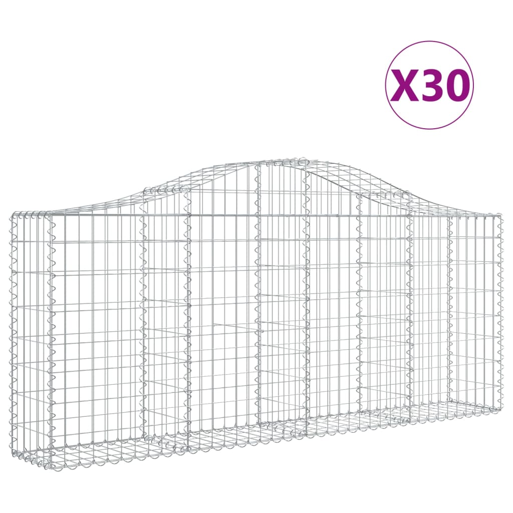 vidaXL Klenuté gabionové koše 30ks 200x30x80/100 cm pozinkované železo