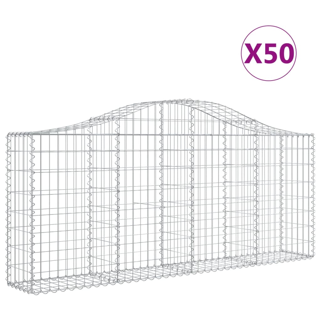 vidaXL Klenuté gabionové koše 50ks 200x30x80/100 cm pozinkované železo
