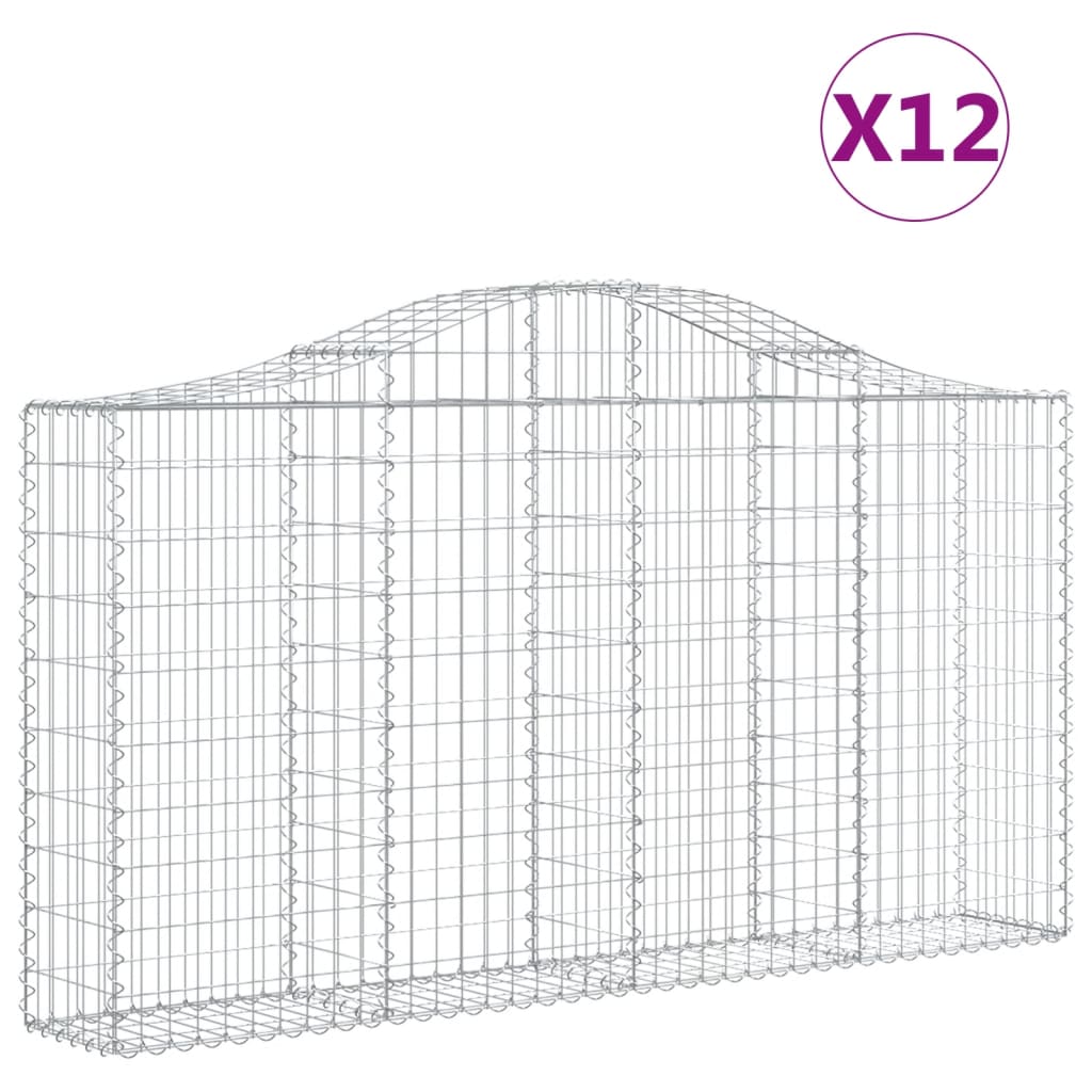 vidaXL Klenuté gabionové koše 12ks 200x30x100/120cm pozinkované železo