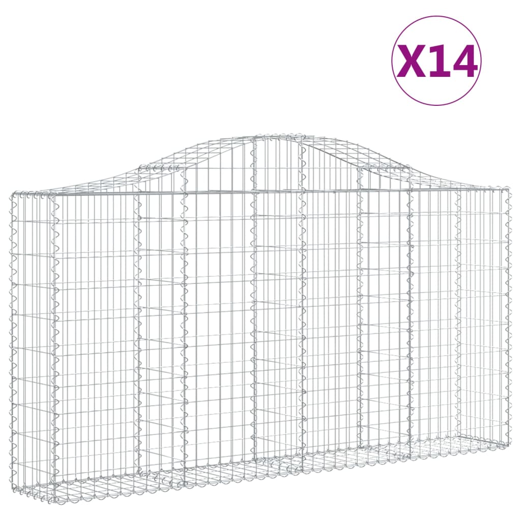 vidaXL Klenuté gabionové koše 14ks 200x30x100/120cm pozinkované železo