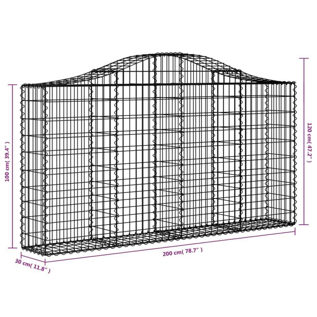 25 db íves horganyzott vas gabion kosár 200x30x100/120 cm