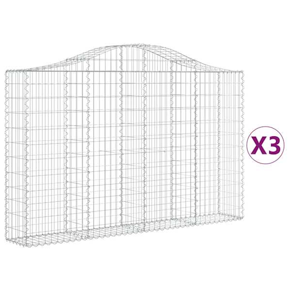 vidaXL kaarekujulised gabioonkorvid 3 tk, 200x30x120/140 cm, raud