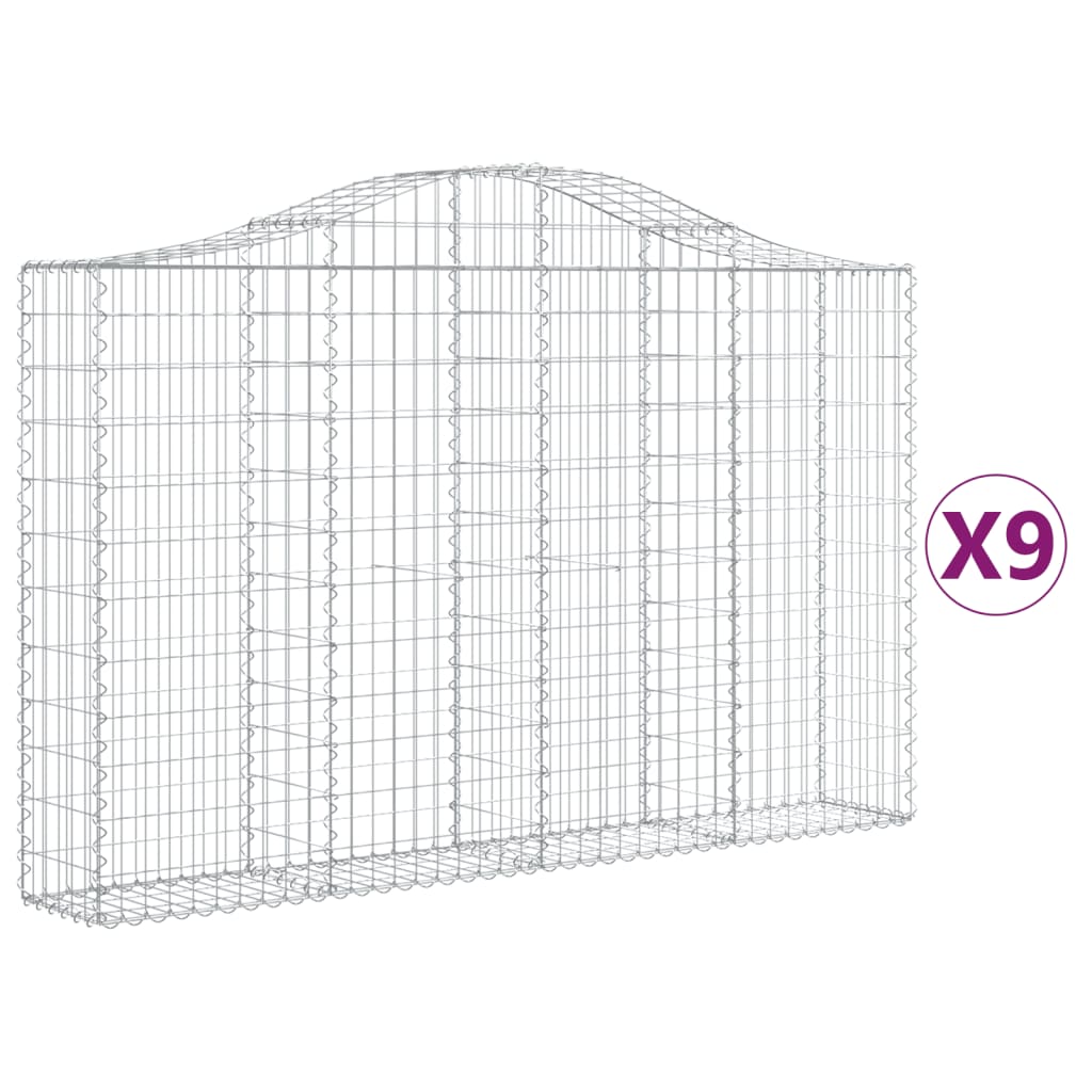 vidaXL Klenuté gabionové koše 9 ks 200x30x120/140cm pozinkované železo