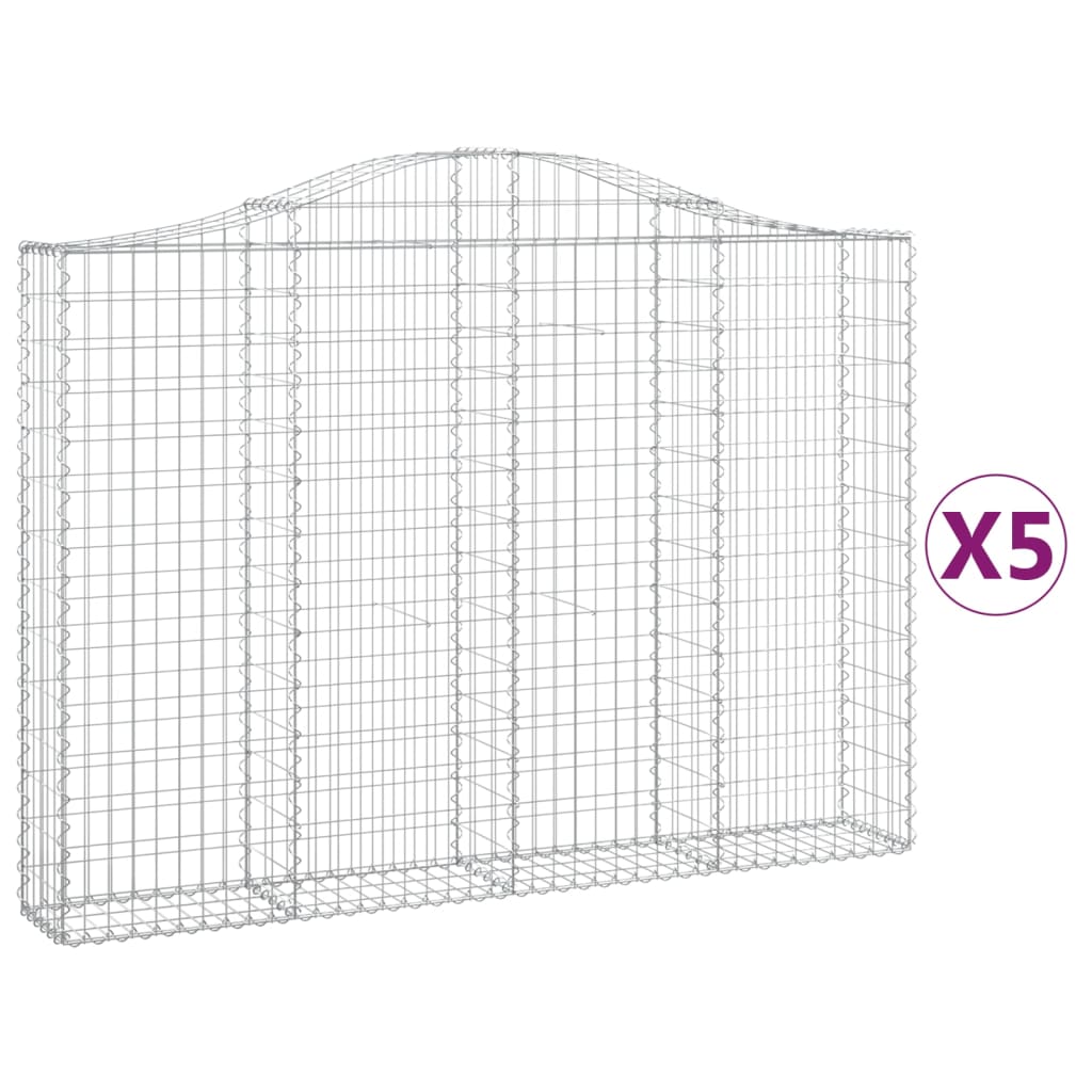 vidaXL Klenuté gabionové koše 5 ks 200x30x140/160cm pozinkované železo