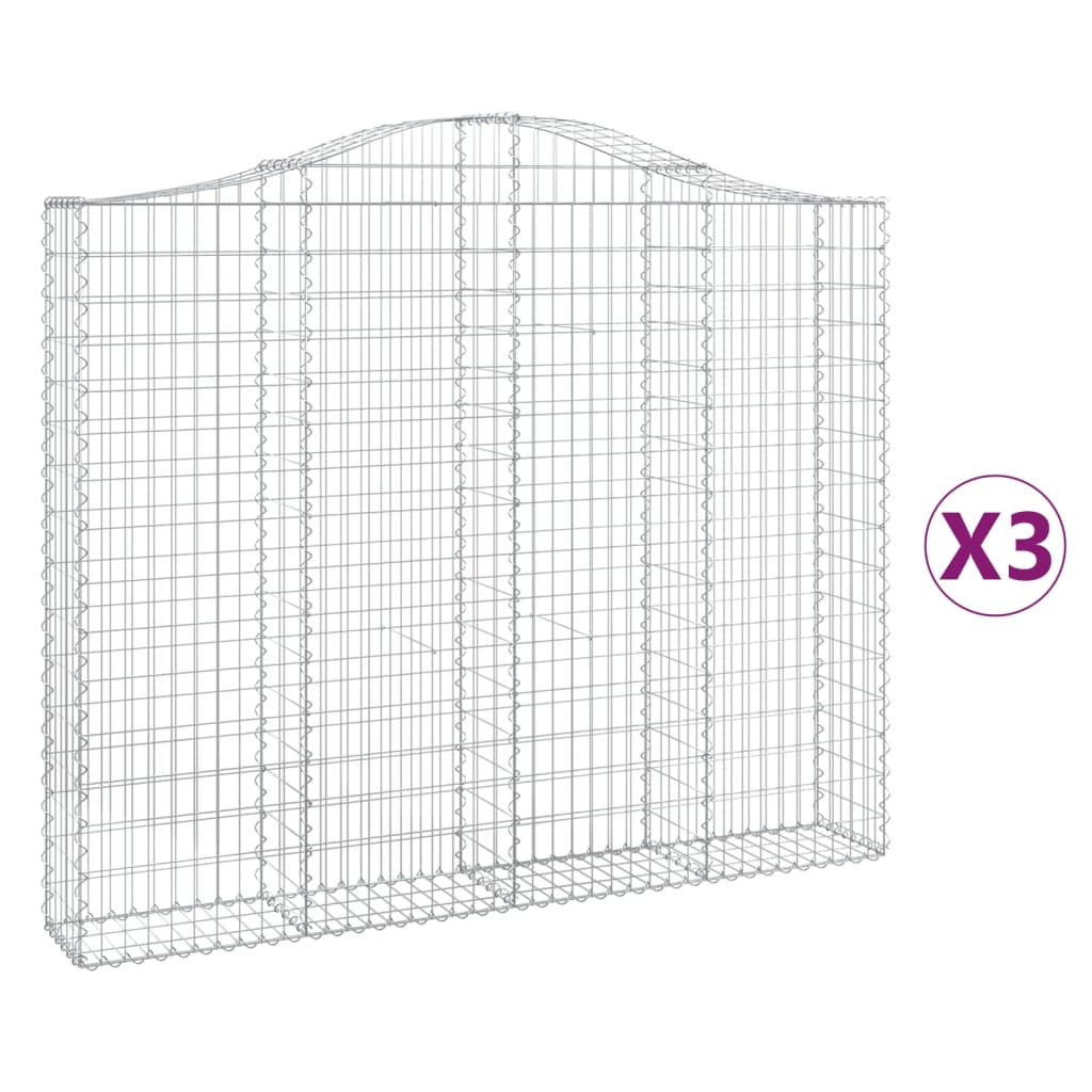 vidaXL Oblúkové gabiónové koše 3ks 200x30x160/180cm pozinkované železo