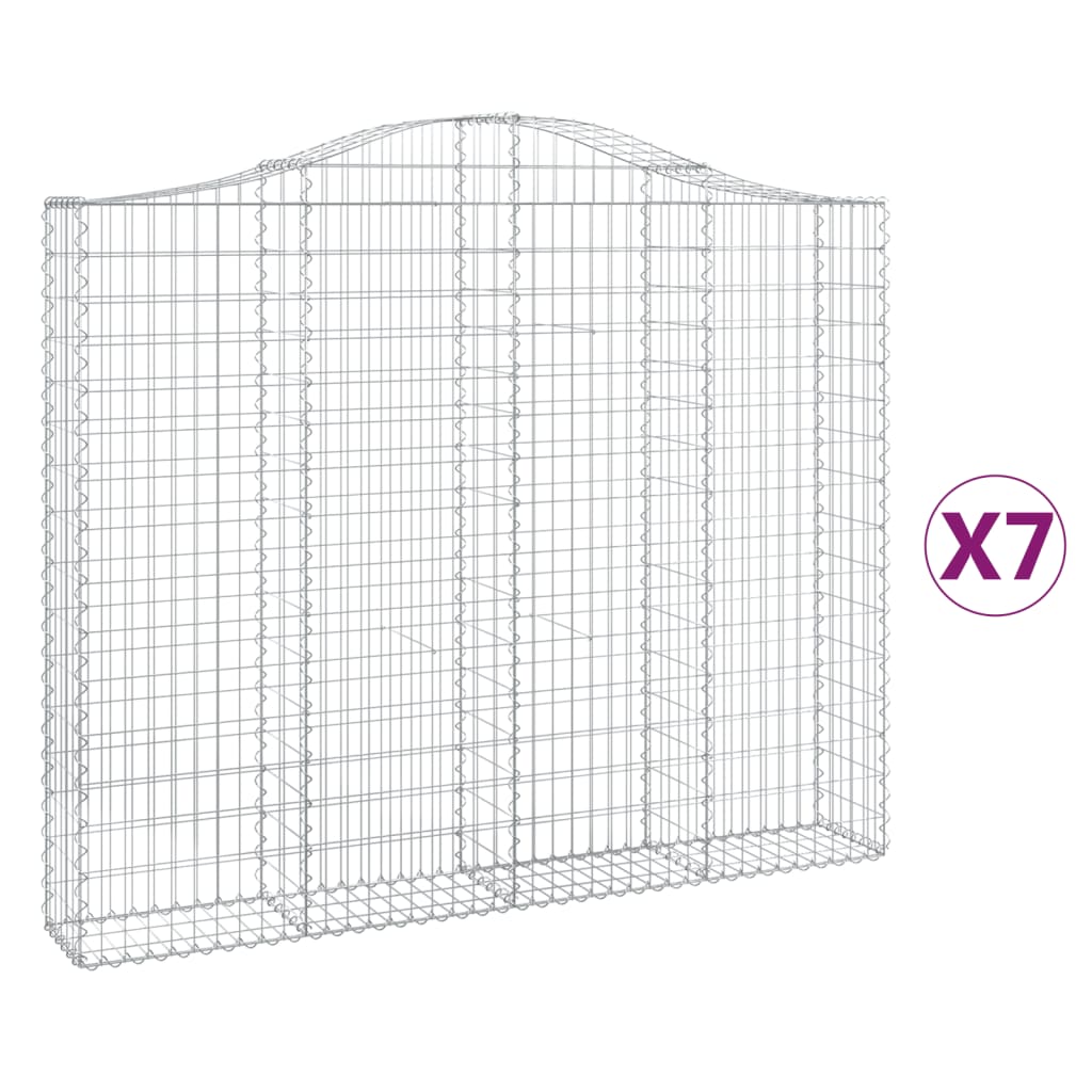vidaXL Klenuté gabionové koše 7 ks 200x30x160/180cm pozinkované železo