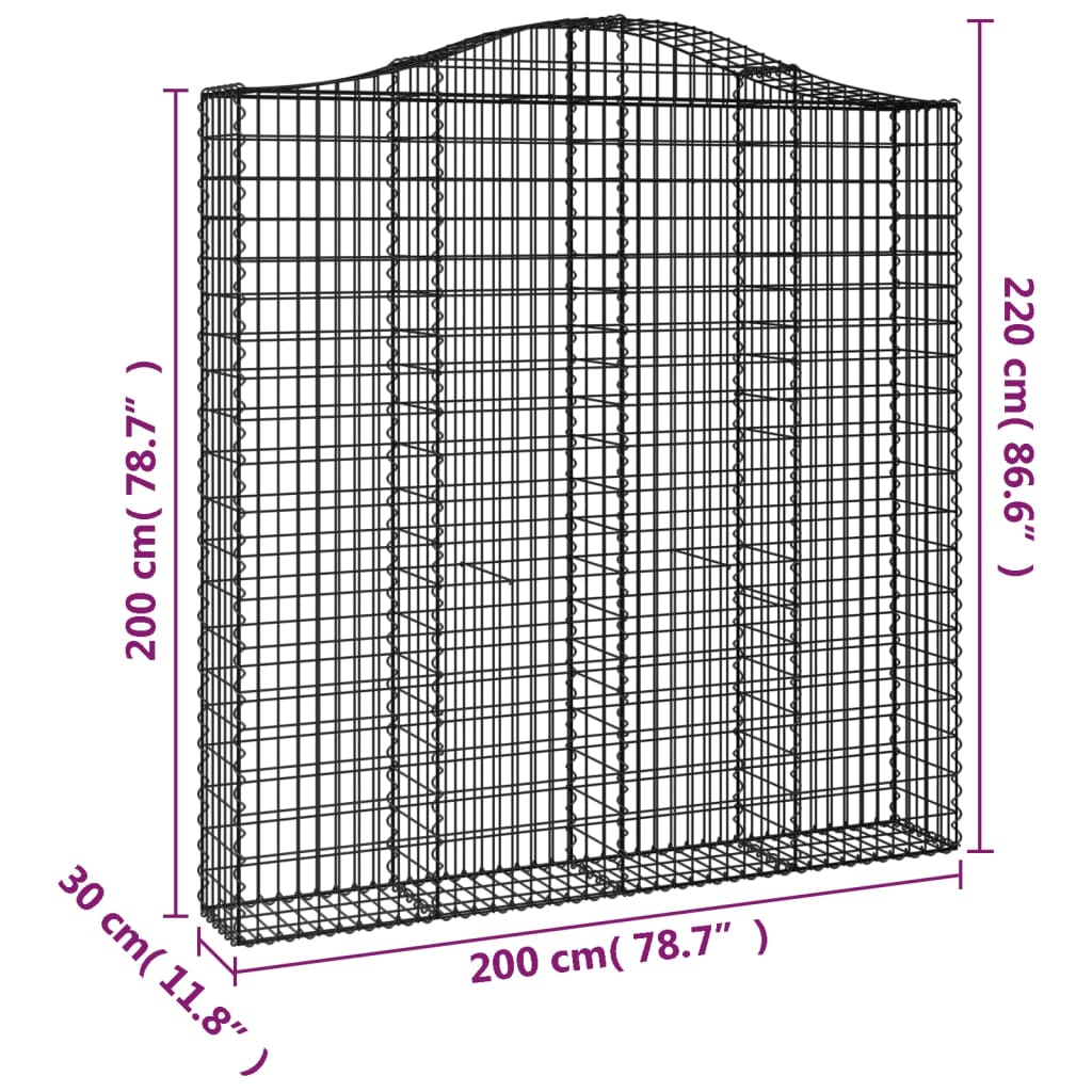15 db íves horganyzott vas gabion kosár 200x30x200/220 cm