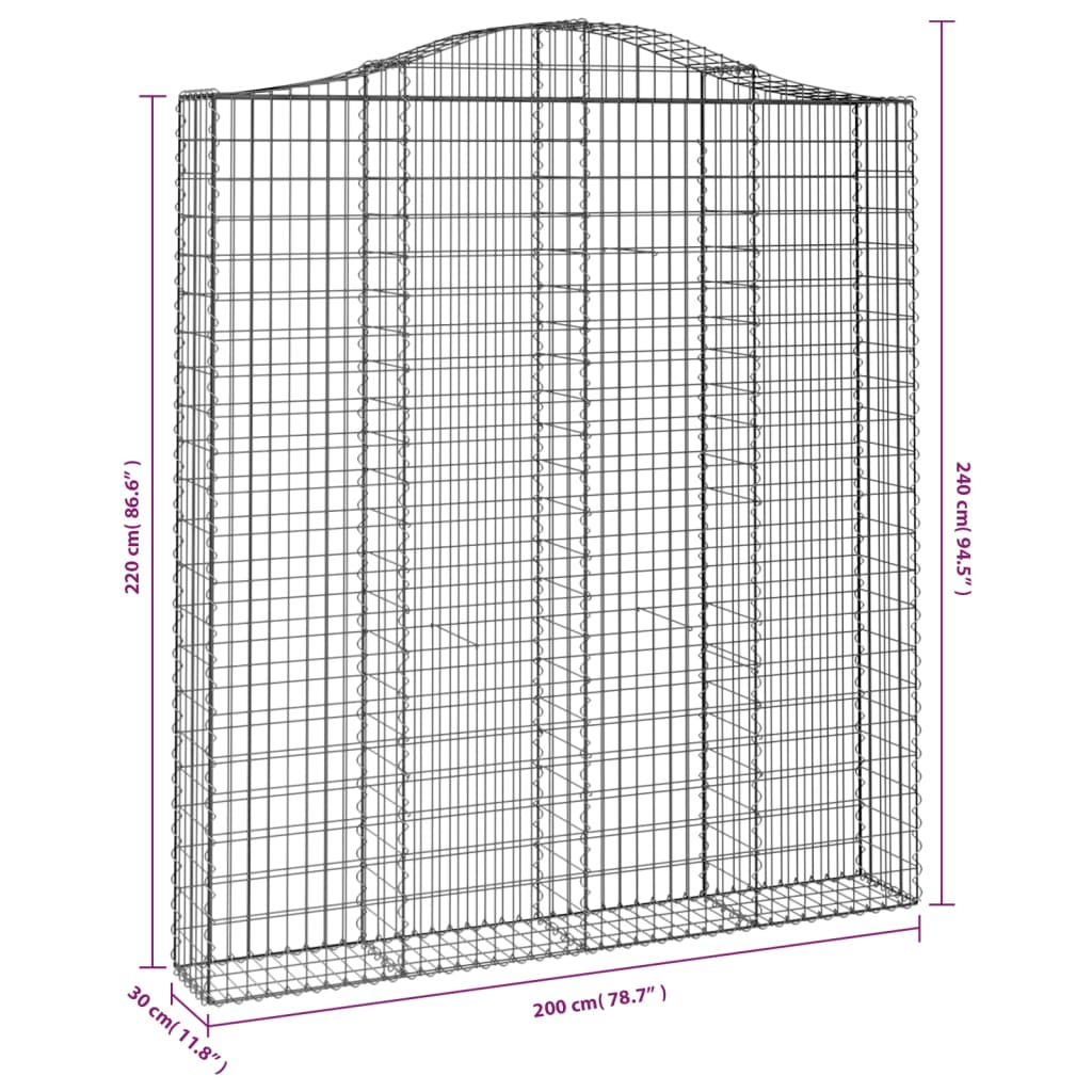 9 db íves horganyzott vas gabion kosár 200x30x220/240 cm