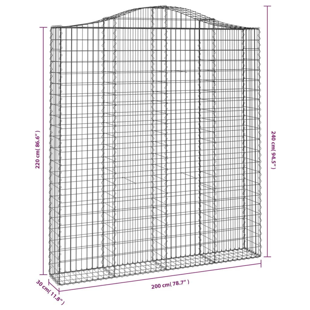 Coșuri gabion arcuite, 14 buc 200x30x220/240cm, fier galvanizat