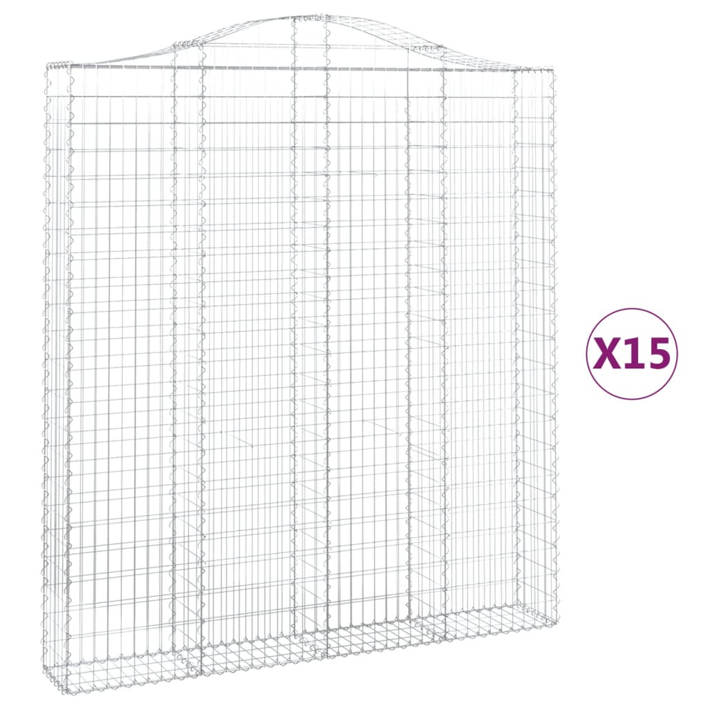 Coșuri gabion arcuite, 15 buc 200x30x220/240cm, fier galvanizat