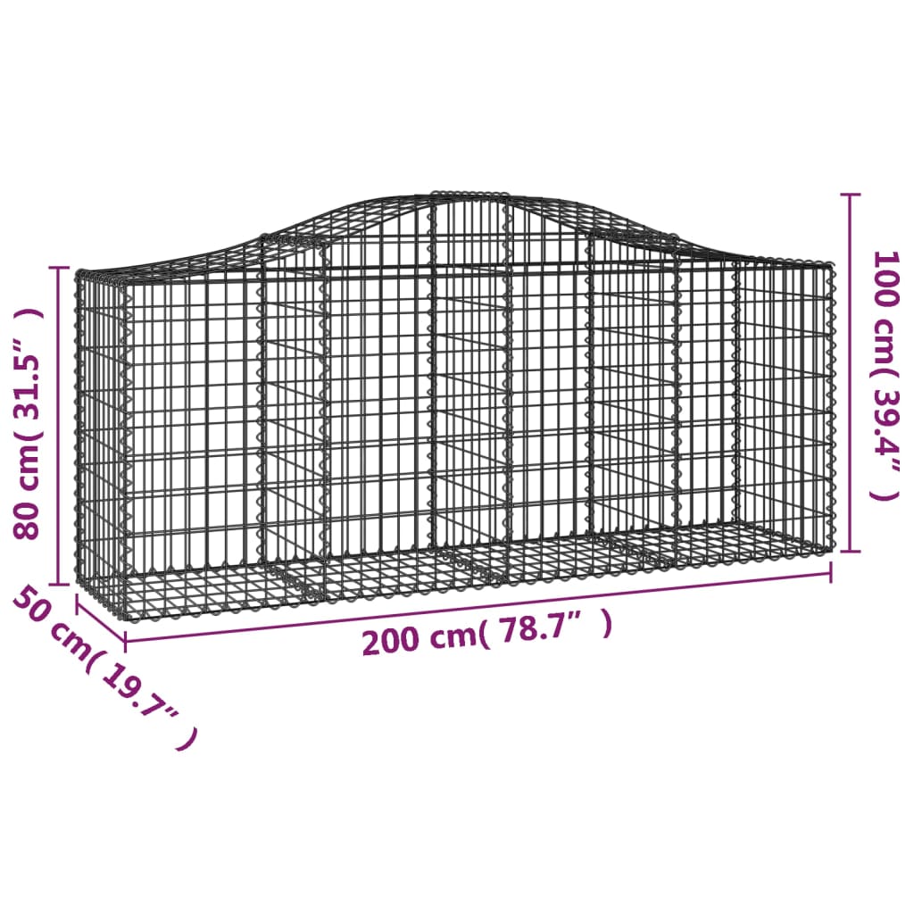 5 db íves horganyzott vas gabion kosár 200x50x80/100 cm