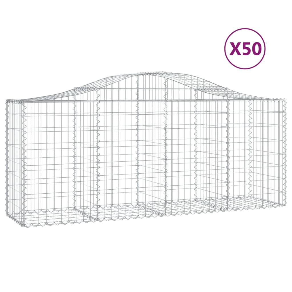vidaXL Klenuté gabionové koše 50ks 200x50x80/100 cm pozinkované železo