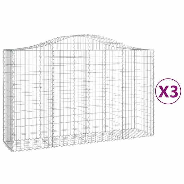 vidaXL kaarekujulised gabioonkorvid 3 tk, 200x50x120/140 cm, raud