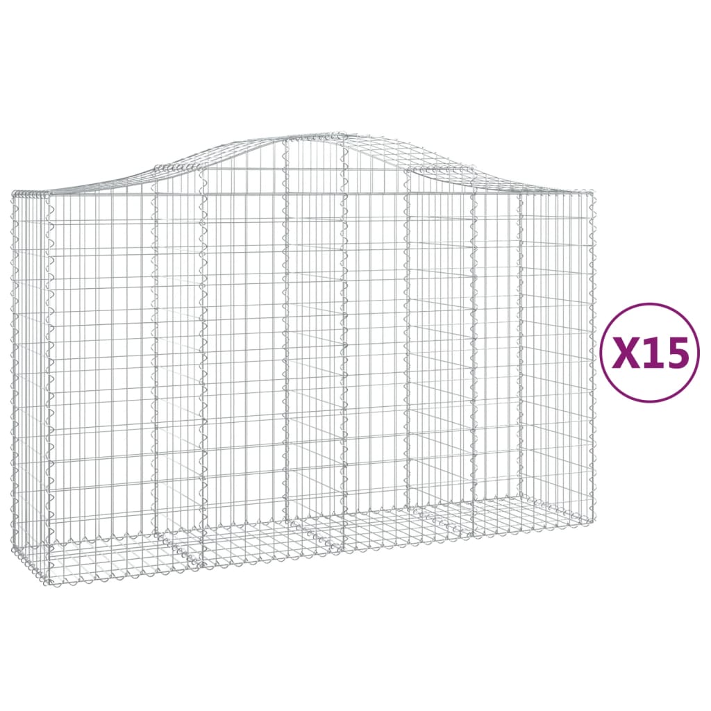 vidaXL Klenuté gabionové koše 15ks 200x50x120/140cm pozinkované železo