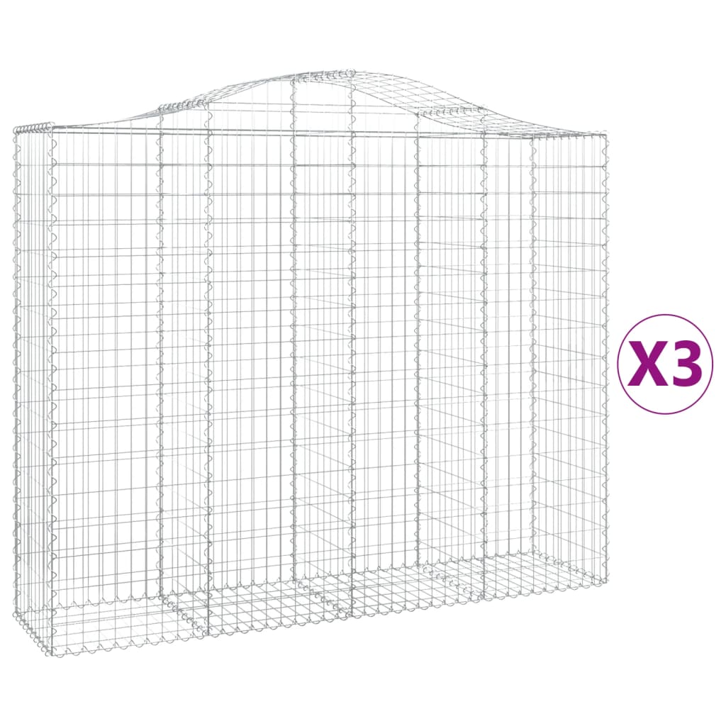 vidaXL Oblúkové gabiónové koše 3ks 200x50x160/180cm pozinkované železo