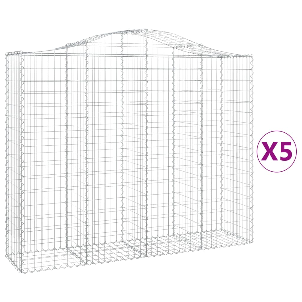vidaXL Klenuté gabionové koše 5 ks 200x50x160/180cm pozinkované železo