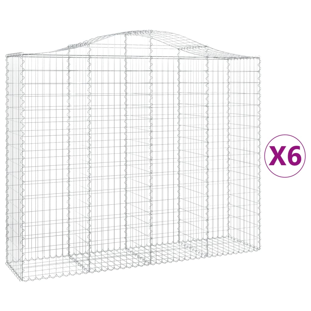vidaXL Oblúkové gabiónové koše 6ks 200x50x160/180cm pozinkované železo