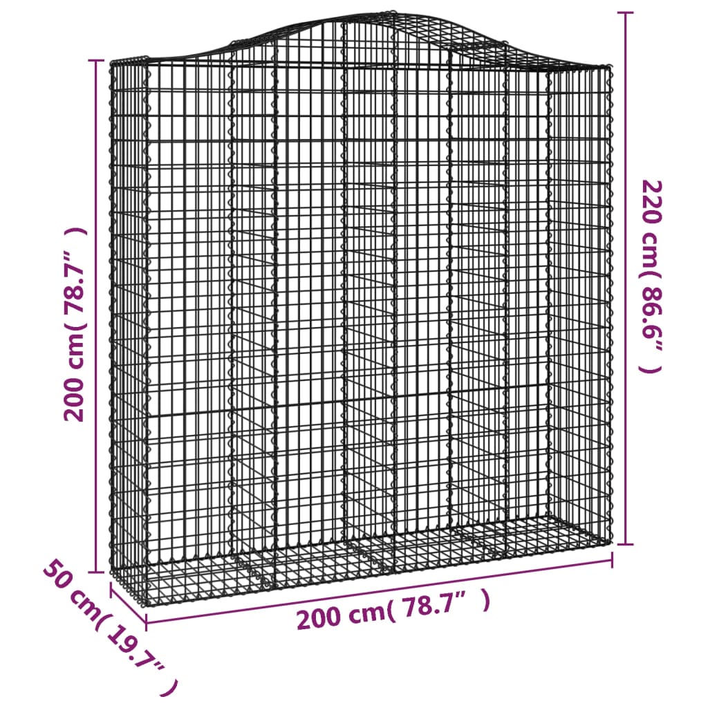 Kosze gabionowe, 11 szt, 200x50x200/220cm, galwanizowane żelazo