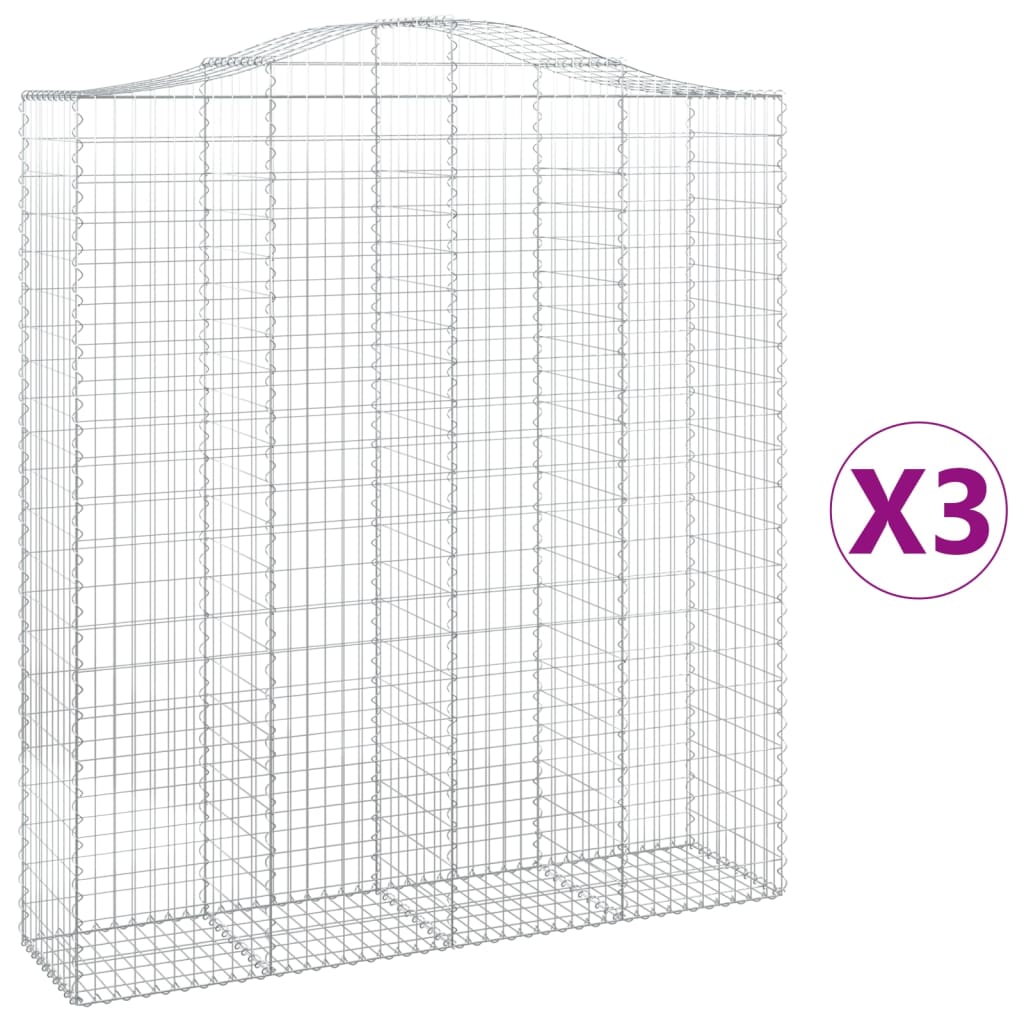 vidaXL Klenuté gabionové koše 3 ks 200x50x220/240cm pozinkované železo