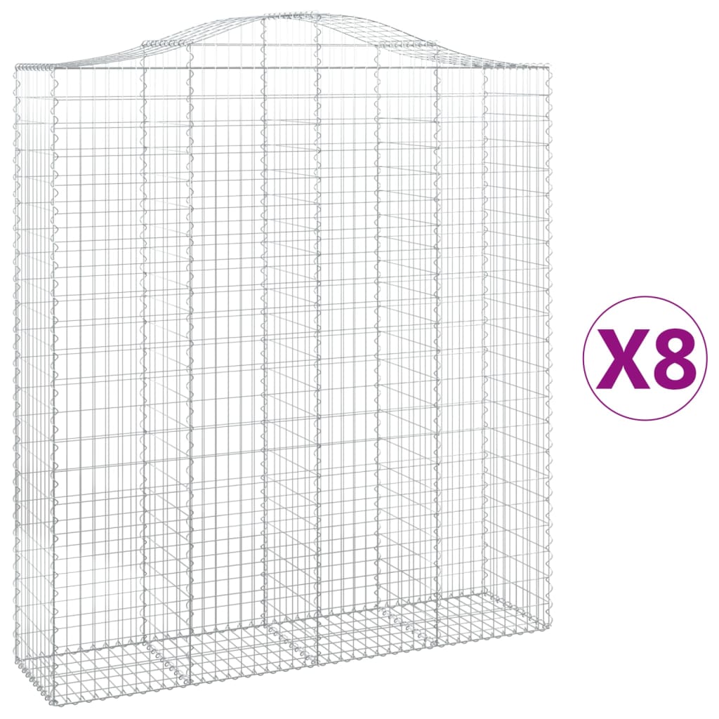 vidaXL Oblúkový gabionový kôš 8 ks 200x50x220/240cm pozinkované železo