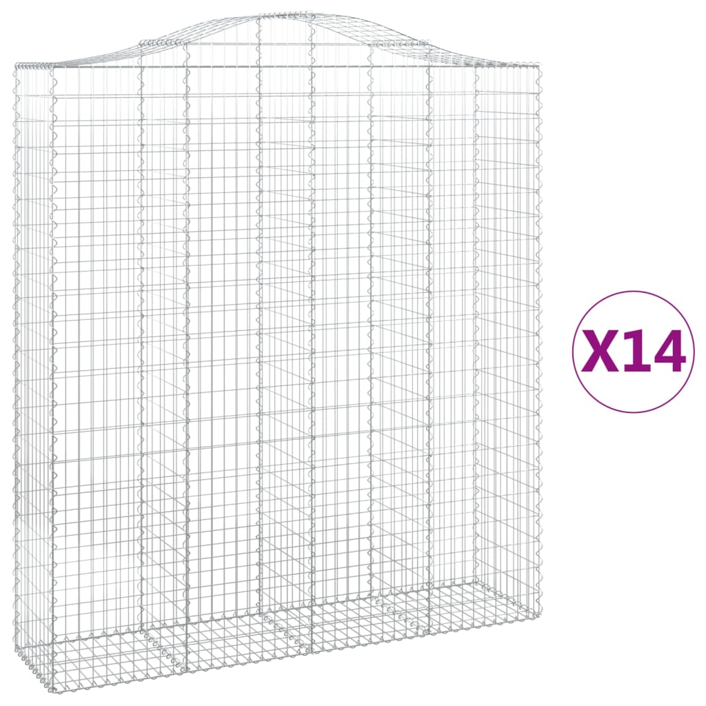 vidaXL Klenuté gabionové koše 14ks 200x50x220/240cm pozinkované železo
