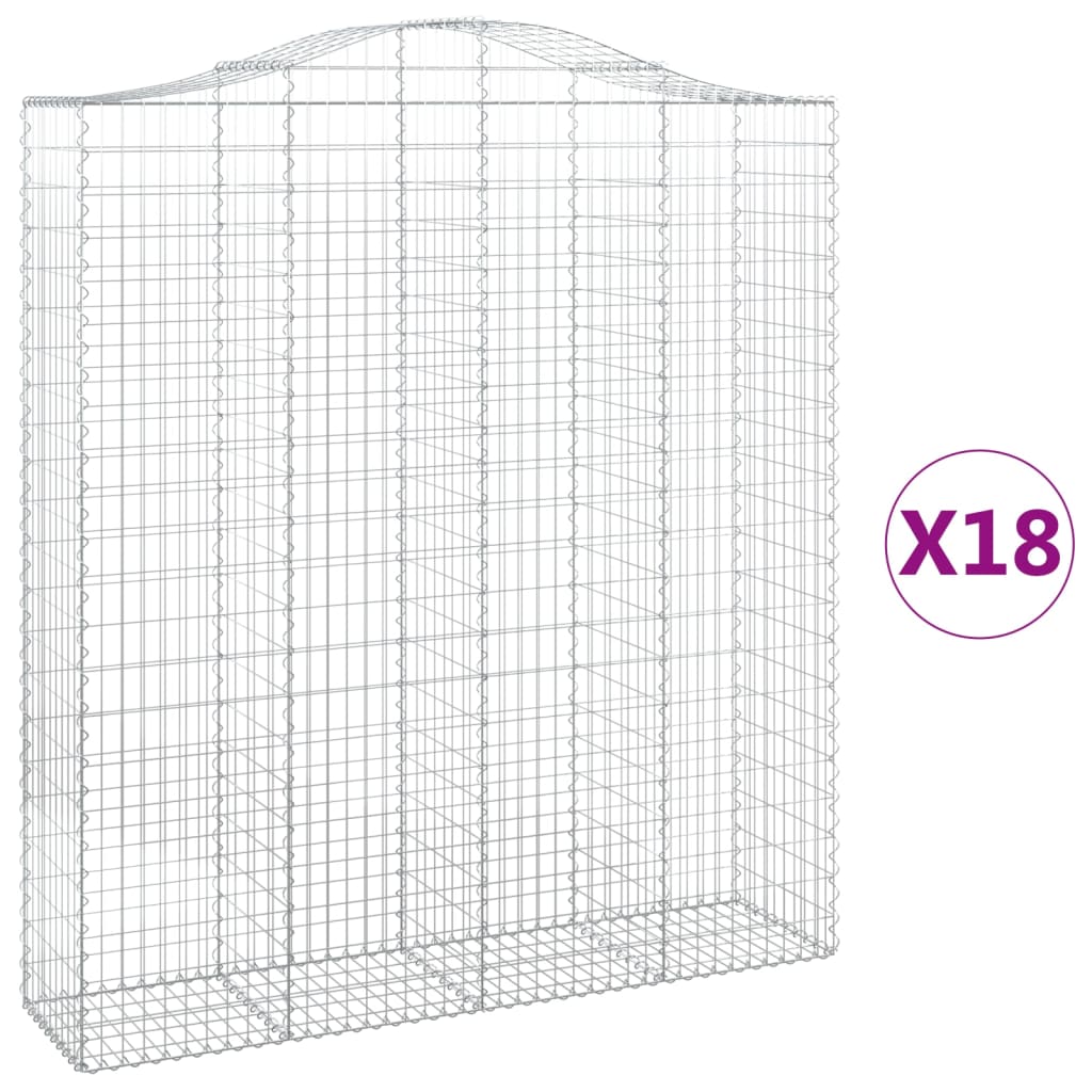vidaXL Klenuté gabionové koše 18ks 200x50x220/240cm pozinkované železo