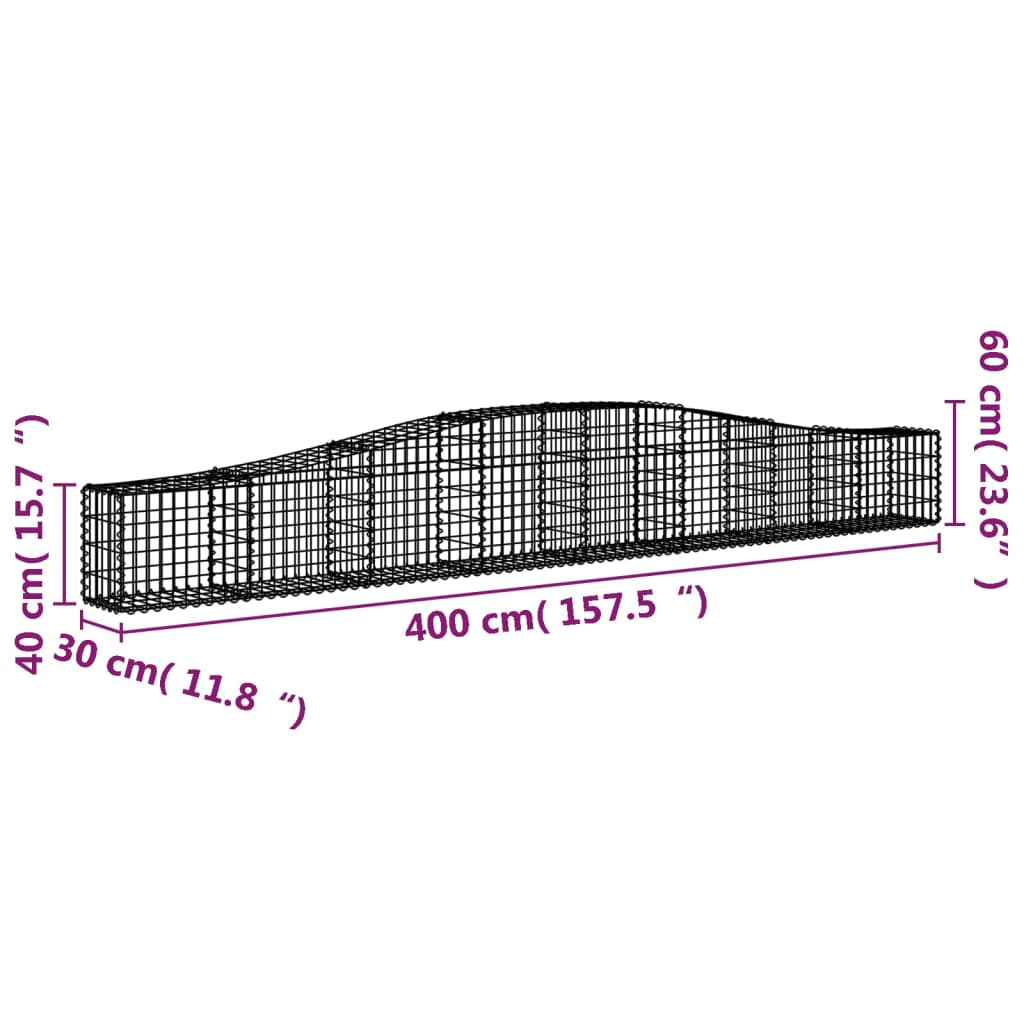 2 db íves horganyzott vas gabion kosár 400x30x40/60 cm