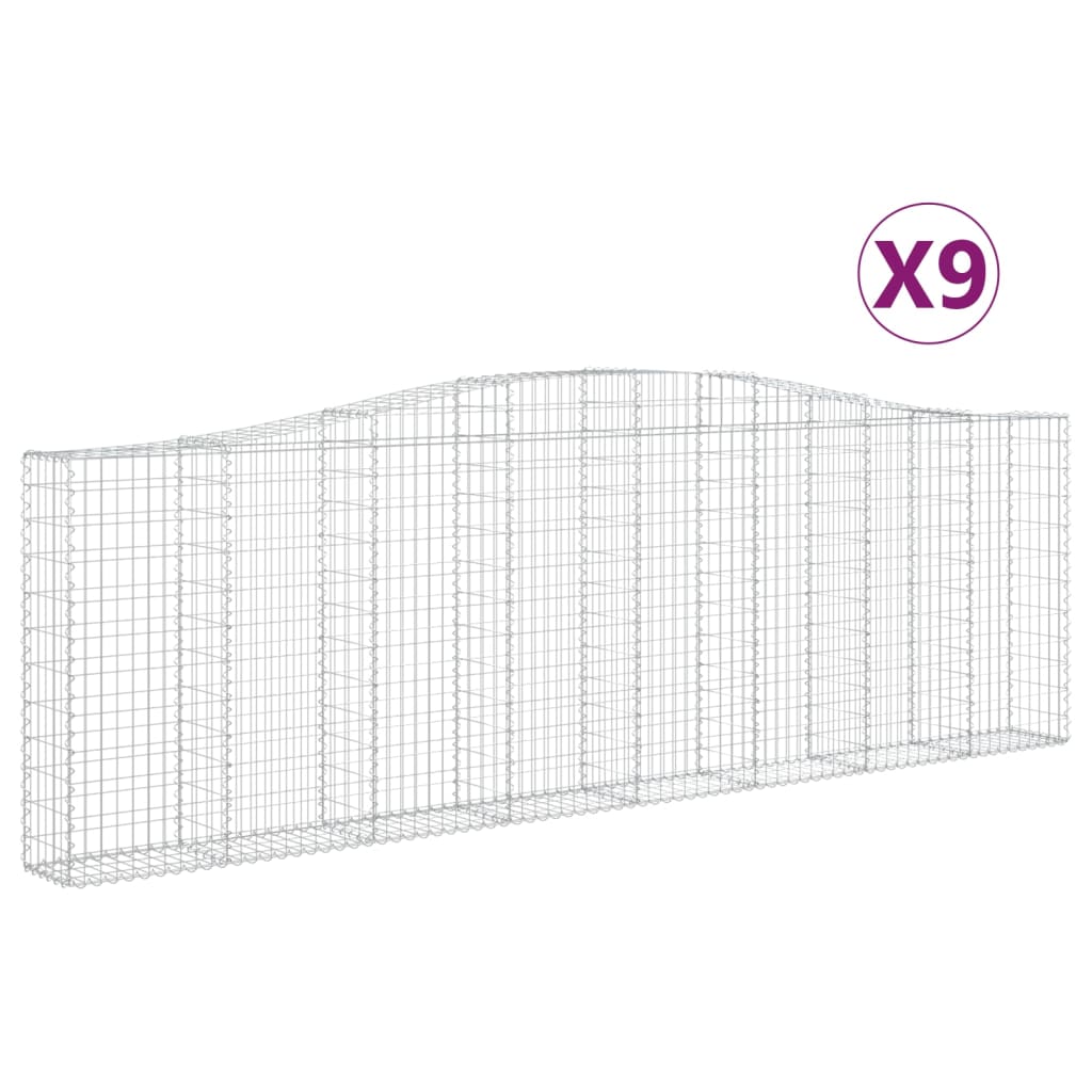 vidaXL Klenuté gabionové koše 9 ks 400x30x120/140cm pozinkované železo