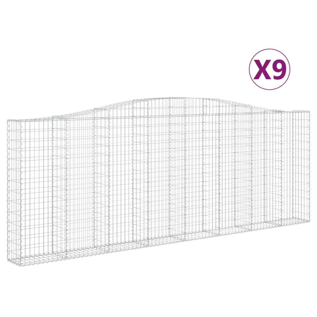 vidaXL Klenuté gabionové koše 9 ks 400x30x140/160cm pozinkované železo