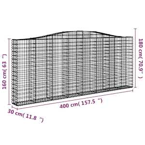 Klenuté gabionové koše 2 ks 400x30x160/180cm pozinkované železo - obrázek 6