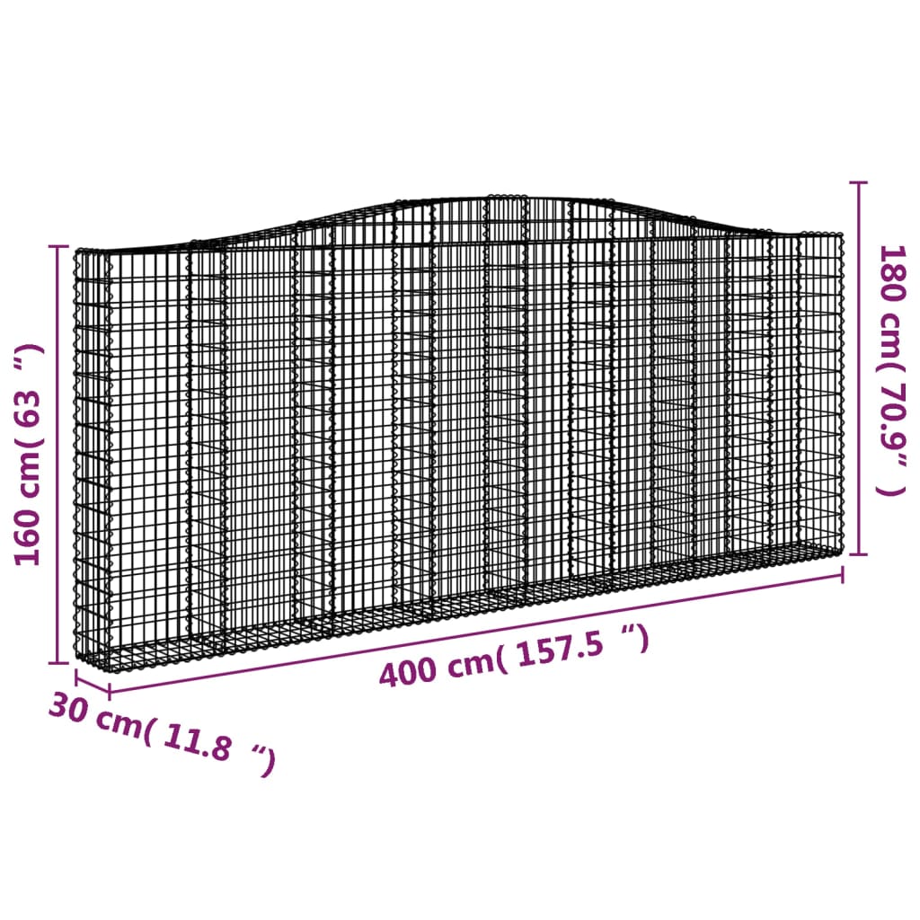 Coșuri gabion arcuite 20 buc. 400x30x160/180 cm fier galvanizat