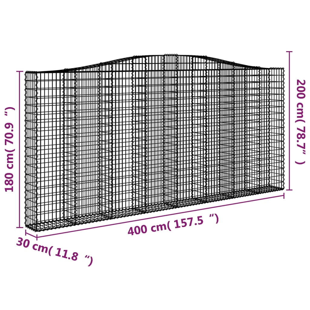 25 db íves horganyzott vas gabion kosár 400x30x180/200 cm